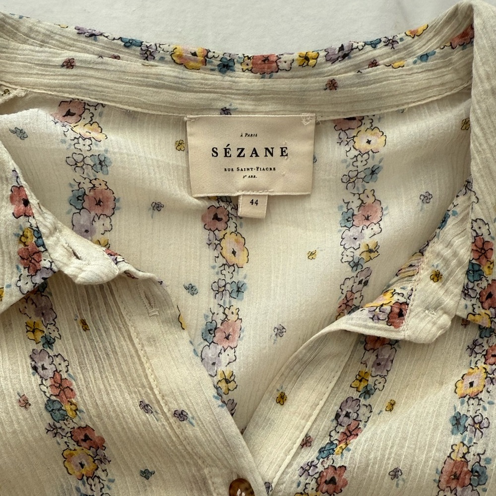 Sezane Floral Button Down Shirt - Cream and Multicolor